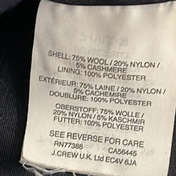 J. Crew Nello Gori Wool Cashmere Navy Bluee double breasted pea coat sz 0 - Picture 9 of 12